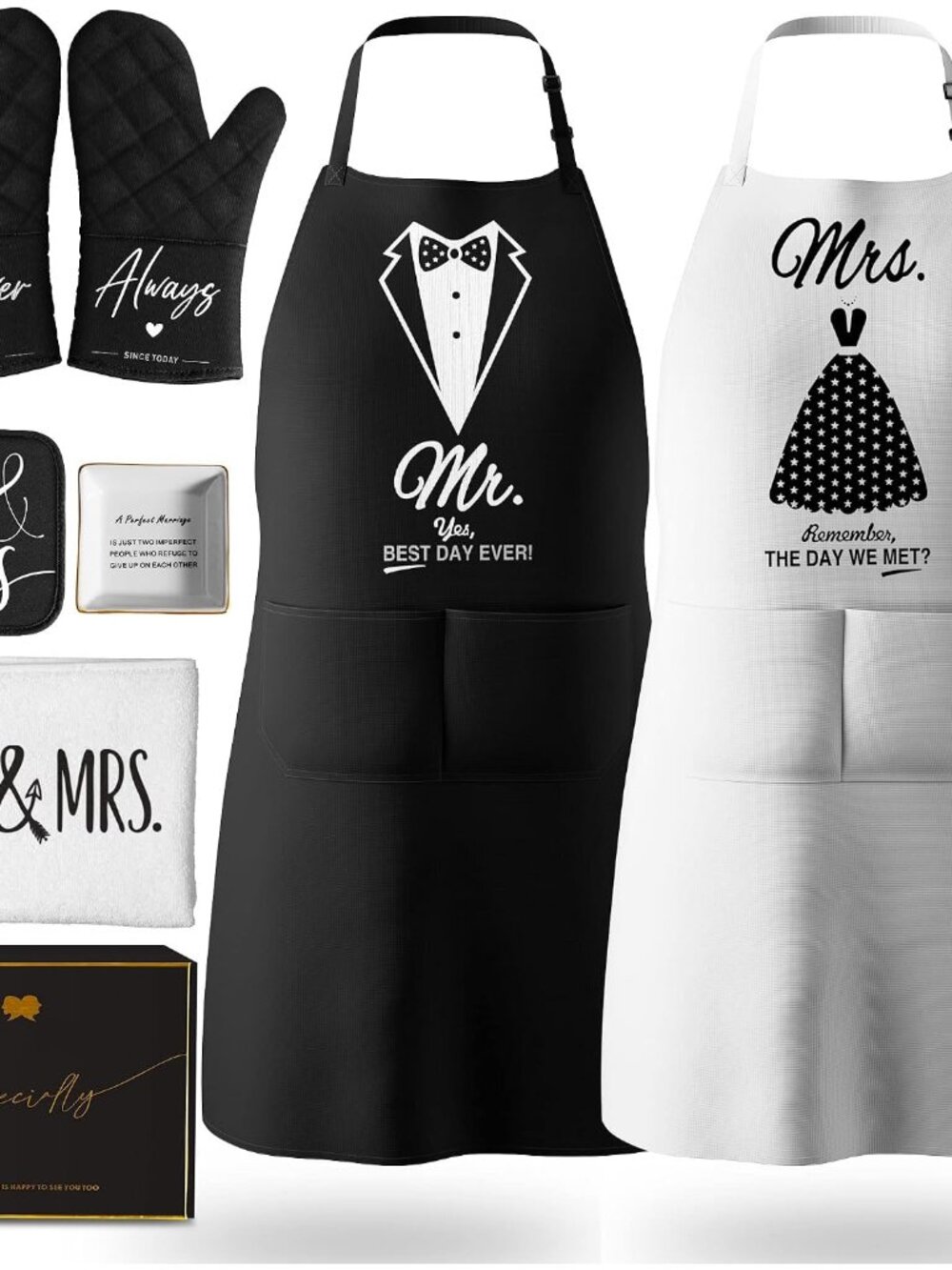 Mr & Mrs Aprons for Couple Gift-Anniversary,Bridal Shower,Wedding,Engagement,Chr
